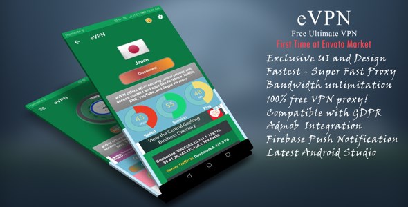 eVPNv2.1 - Free Ultimate VPN | Beautiful UI, Admob, Push Notification