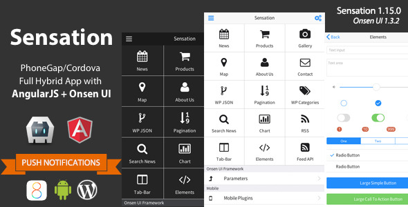 Sensation v1.15.0 - PhoneGap / Cordova Full Hybrid App
